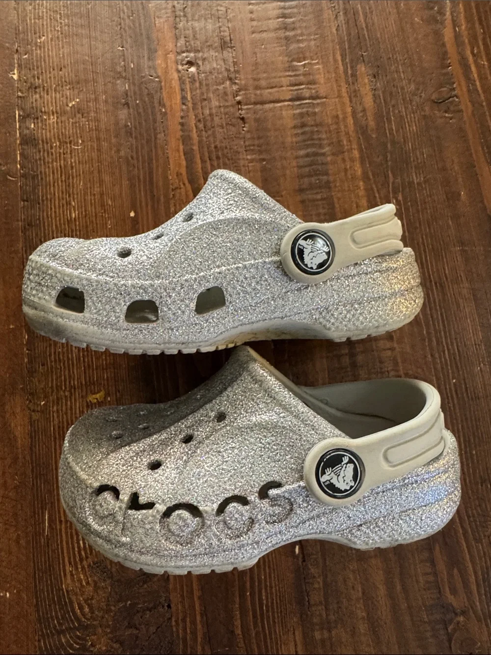 Crocs Kids Silver Glitter Clog Shoes